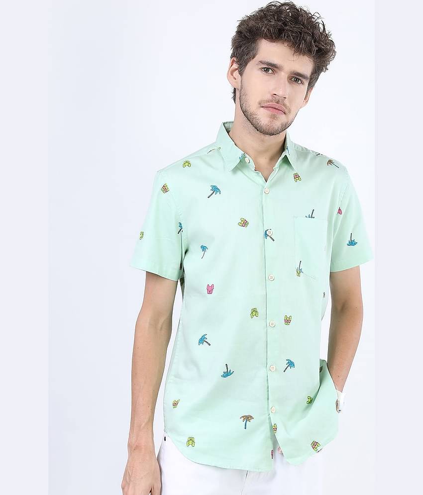 Ketch 100% Cotton Slim Fit Printed Half Sleeves Men's Casual Shirt - Green ( Pack of 1 )