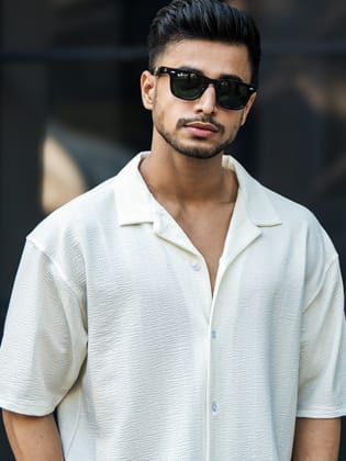 Seersucker Off White Shirt-M