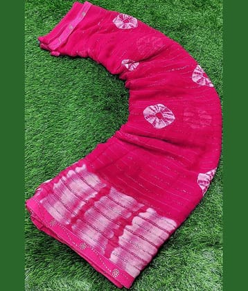Bhuwal Fashion Georgette Printed Saree With Unstitched Blouse Piece ( Pink )