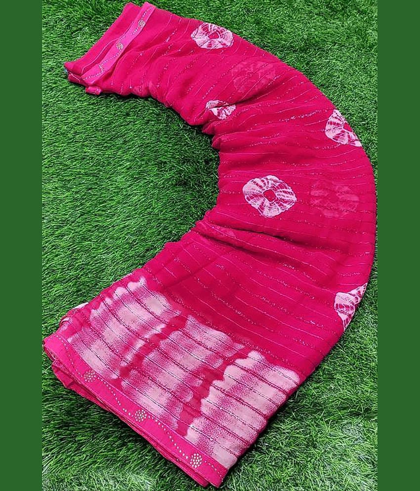 Bhuwal Fashion Georgette Printed Saree With Unstitched Blouse Piece ( Pink )