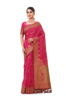 Magenta Soft Silk Woven Banarasi Saree
