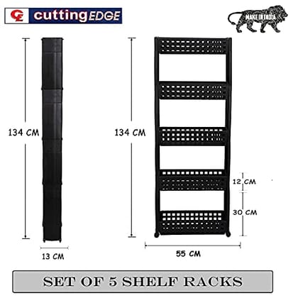 Cutting EDGE 5 Layer Slim Storage Rack with Wheels - Black