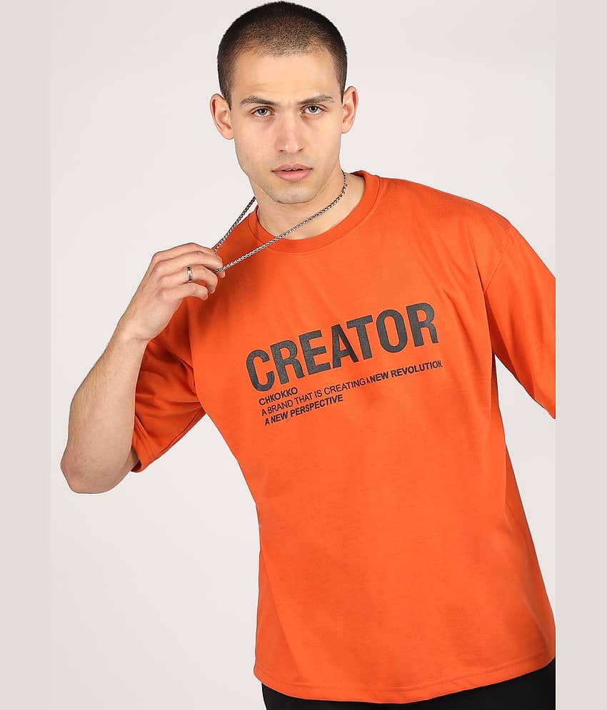 Chkokko Pack of 1 Cotton Blend Regular Fit Men's T-Shirt ( Orange )