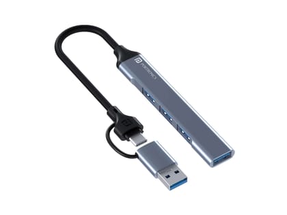Portronics Mport 31 Pro USB 3.0 Hub Dock (4-in-1) with Type-C & USB Dual Plugs, USB 3.0 SuperSpeed, 3-Port USB 2.0 High-Speed, Up to 5 Gbps Speed, Aluminium Alloy Metal Body, for Laptop, PC, Mac Portronics Mport 31 Pro USB 3.0 Hub Dock (4-in-1) with Type-C & USB Dual Plugs, USB 3.0 SuperSpeed, 3-Port USB 2.0 High-Speed, Up to 5 Gbps Speed, Aluminium Alloy Metal Body, for Laptop, PC, Mac