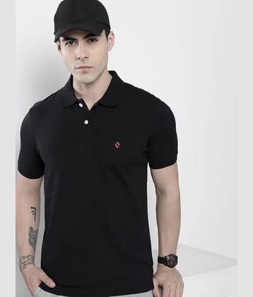 Merriment Pack of 1 Cotton Blend Regular Fit Solid Half Sleeves Men's Polo T Shirt ( Black )
