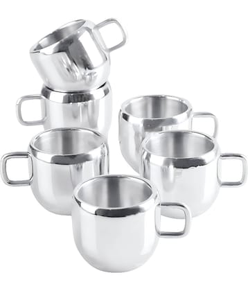 APEIRON Apple Shape Cup Pk 6 Solid Stainless Steel Tea Cup 80 ml ( Pack of 6 )