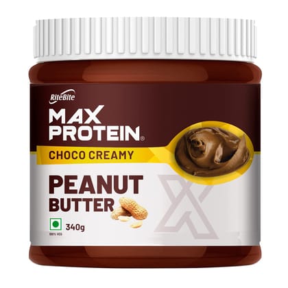 RiteBite Max Protein Peanut Spread - Choco Creamy Peanut Butter (340 g) - High Protein | High Fiber | Gluten Free | Vegan | No Preservatives | All Natural
