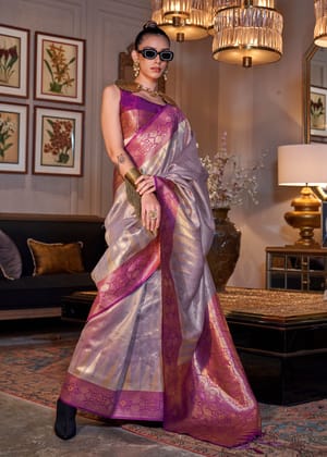 Dusky Purple Woven Banarasi Tissue Silk Saree