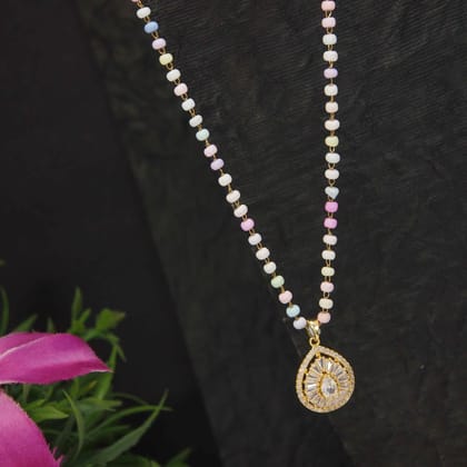 Stainless Steel Tear Drop Shaped Pendent Pearl Chain Necklac