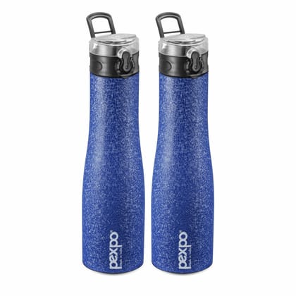 PEXPO Stainless Steel Sports Water Bottle, 1L, Pack Of 2, Blue, Monaco | Portable & Eco-Friendly Water Bottle with Push Button Cap
