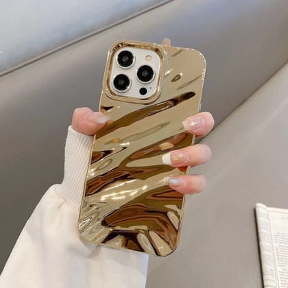 New Golden Winkle 3D Glossy Textured iPhone Ripple Soft Silicone Case-iPhone 13 / iPhone 14 / Golden
