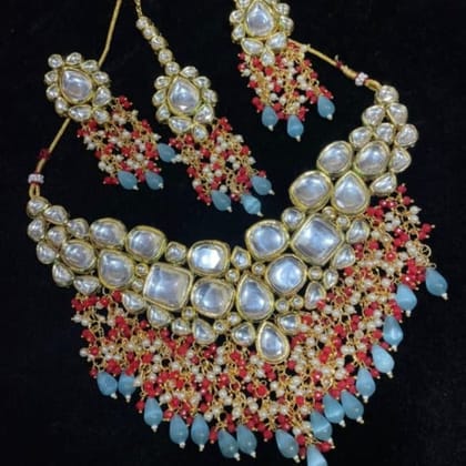 ZEVAR | Pearl Kundan Choker Necklace With Earring & Maangtika