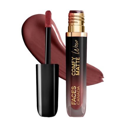 FACES CANADA Comfy Matte Wow Liquid Lipstick - Cocoa Crush 07 (Brown) 3.8ml | One Swipe Application | Highly Pigmented | Comfortable Wear | Glides Smoothly | Long Lasting | Transferproof FACES CANADA Comfy Matte Wow Liquid Lipstick - Cocoa Crush 07 (Brow