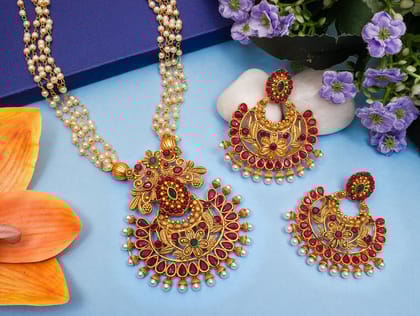 Morison Radiant Gold Necklace Set with Earrings  Your Ideal Festive Companion