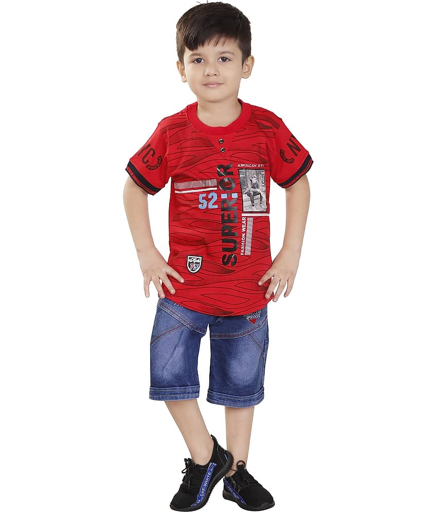 vanraj Pack of 1 Boys Cotton Blend T-Shirt & Pants Set ( Multicolor 2 )