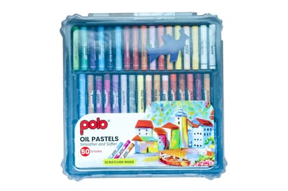 polo Oil Pastels - 50 Vivid Shades in Sturdy Plastic Box, Smooth & Blendable Non-Toxic Pastels for Artists, Students, and Hobbyists - Perfect for Drawing, Sketching, and Painting
