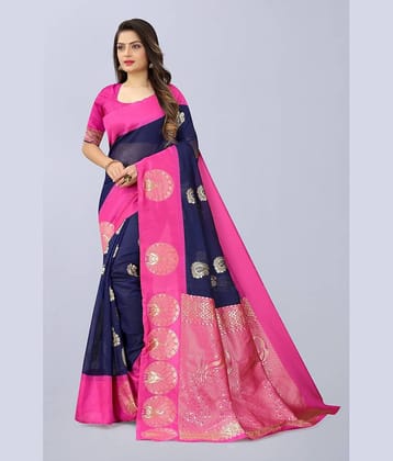 NENCY FASHION Cotton Embellished Saree With Unstitched Blouse Piece ( Rani )