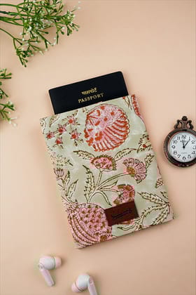 Peruvian Pomegranate Hand Block Printed Pink Passport Cover-15 X 10 CMS / Pink / Pink