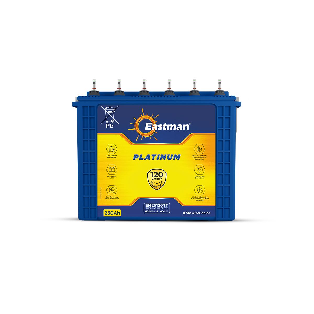 Eastman EM25120TT 250Ah Tall Tubular Inverter Battery | Ultra High Capacity | Rugged Build | 120-Month Warranty | Supports 700VA–2000VA Inverters