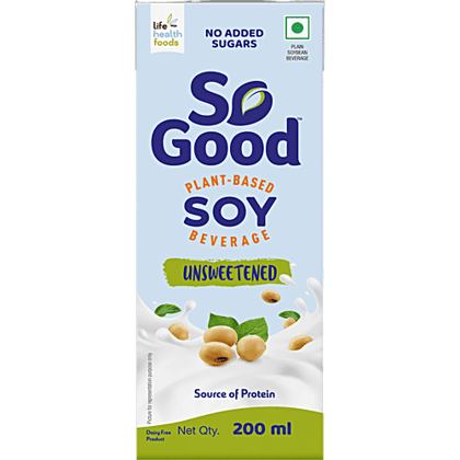 So Good Soy Milk - Natural Unsweetened, Plant Based Beverage, Source Of Protein, 200 ml Tetra Pack