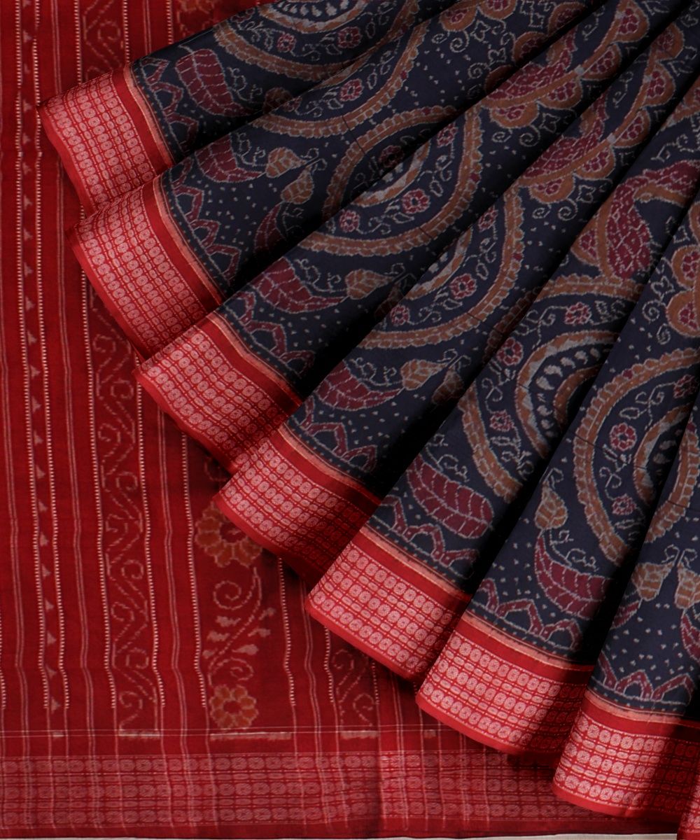 Navy Blue Red Cotton Handloom Sambalpuri Saree
