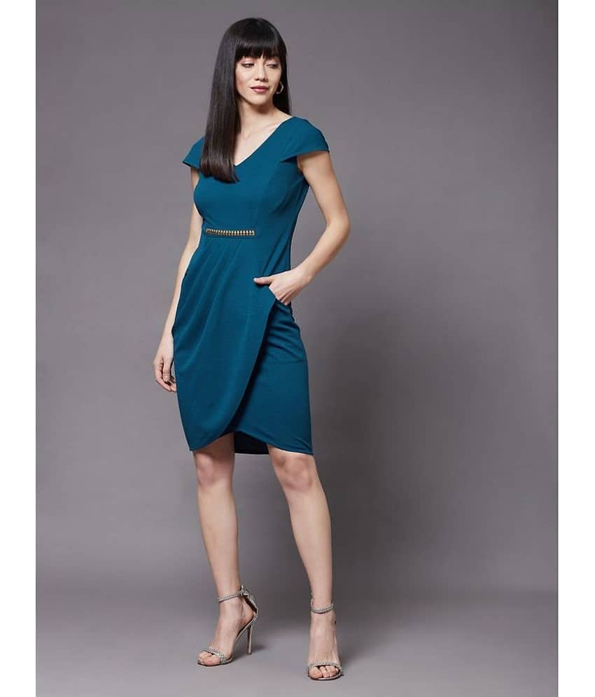 Miss Chase Women Polyester Solid Bodycon Dress ( Teal )