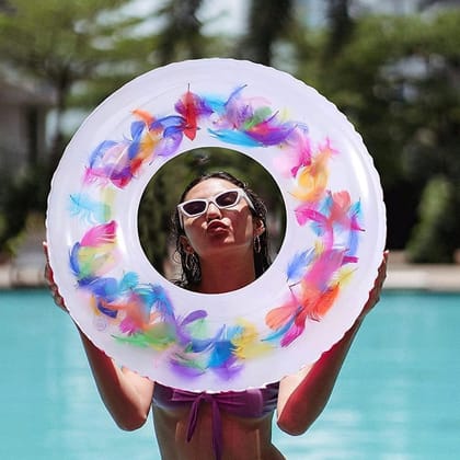 Swim Ring, For children, Conveniently Portable, Feathers, Swimming Ring, For Water Play, For Beaches, Swimming, Summer Vacation (1 Pc)_assorted colour