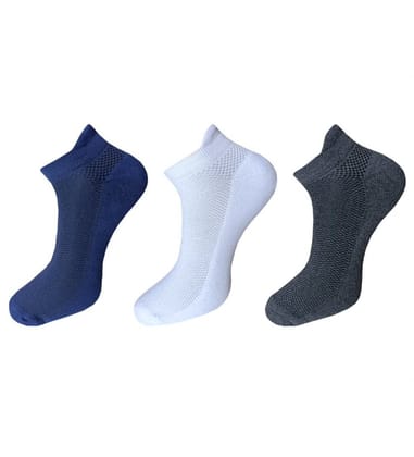 3-Pair Set Unisex Casual Cotton Solid Ankle Length Socks (Multicolor)