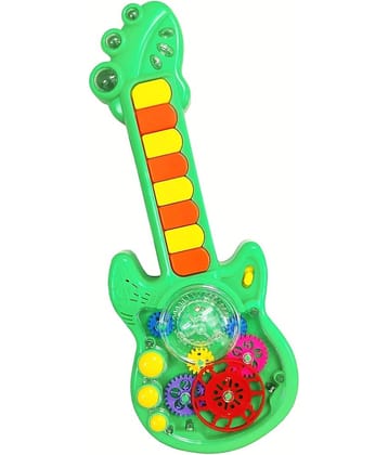 Mini Musical Gear Guitar Toy for Kids and Toddlers | Eight Key Switches, Piano Sound, Flashing Lights, Transparent Rotating Gear Mechanism (Multicolor)