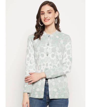 zigo Women Woollen Round Neck Cardigan ( Green )