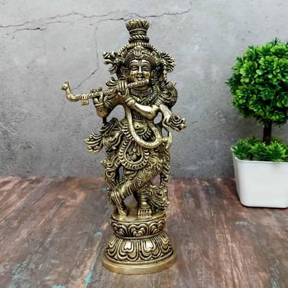 Brass Super Fine Krishna Idol - 9.5 inch Height | Exquisite Brass Krishna Statue with Fine Craftsmanship
