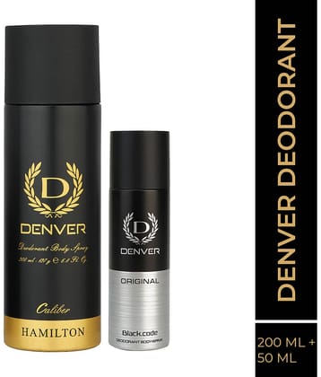 Denver Caliber & Blackcode 200+50ml Deodorant Spray for Men 250 ml ( Pack of 2 )