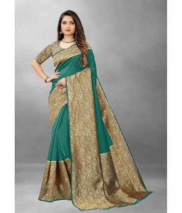 Gazal Fashions Banarasi Silk Embellished Saree With Unstitched Blouse Piece ( Blue )