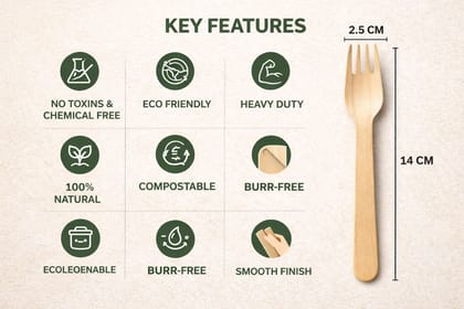 WEKTU 100 PCS Eco-Friendly Wooden Forks | Biodegradable, Compostable & Heavy Duty Disposable Cutlery for Party, Picnic & Catering