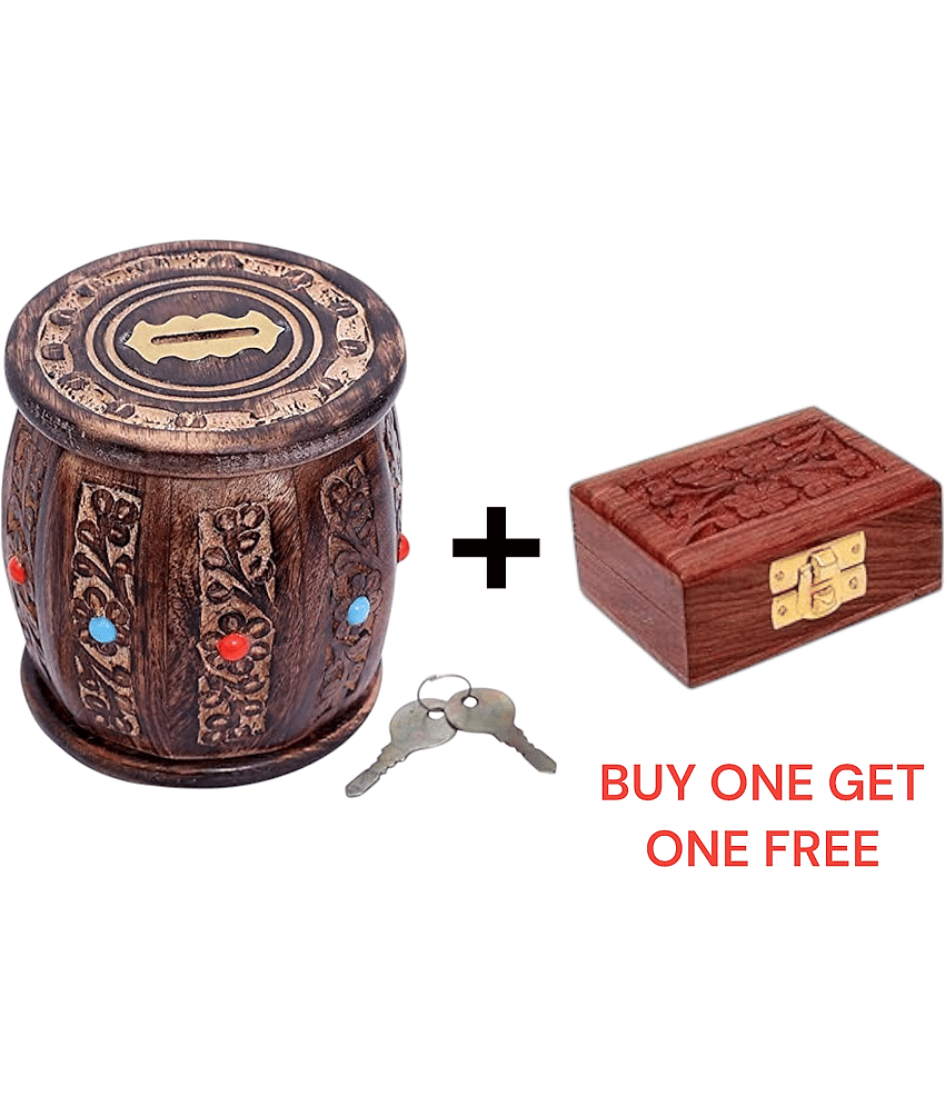 SWH Wood Brown Piggy Bank ( Pack of 1 )