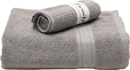 Furnofy Cotton 450 GSM Bath, Hand Towel Set Grey (Pack Of 2)
