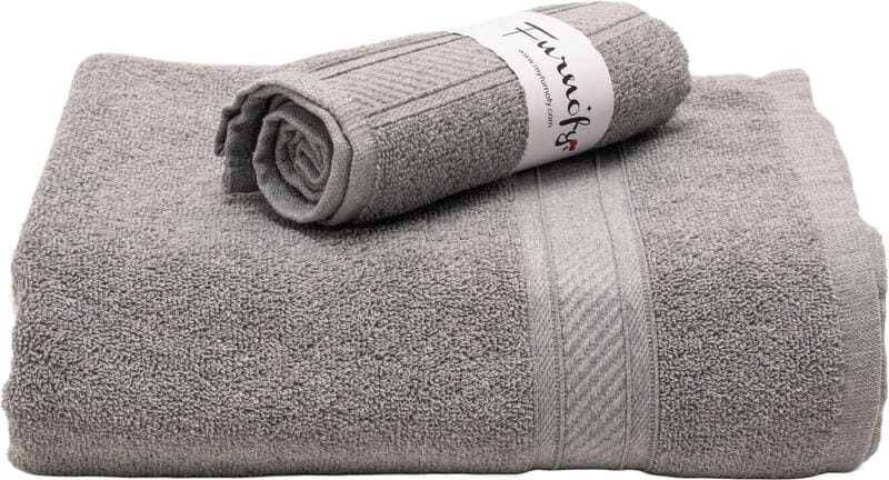 Furnofy Cotton 450 GSM Bath, Hand Towel Set Grey (Pack Of 2)
