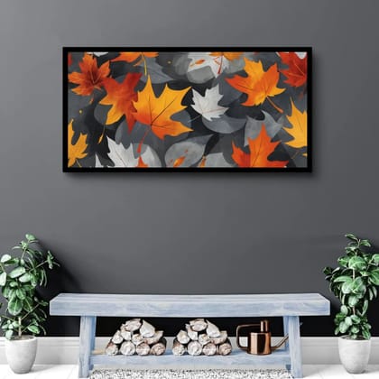 Luminary Ember Leaves – Autumn Whispers Abstract Museum-Quality Cotton Canvas Art for Hallway Décor | Frame Size (127 X 69 Cm) | Frame Type (Black) | 5-Year Warranty
