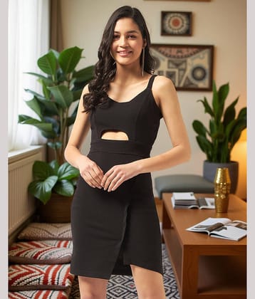 Zima Leto Women Polyester Solid Cut Out Dress ( Black )