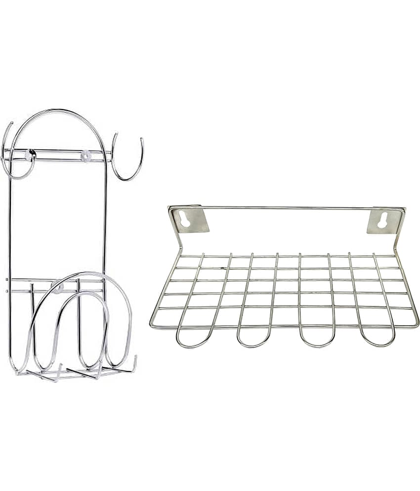 JISUN - Silver Stainless Steel Dish Racks ( Pack of 2 )