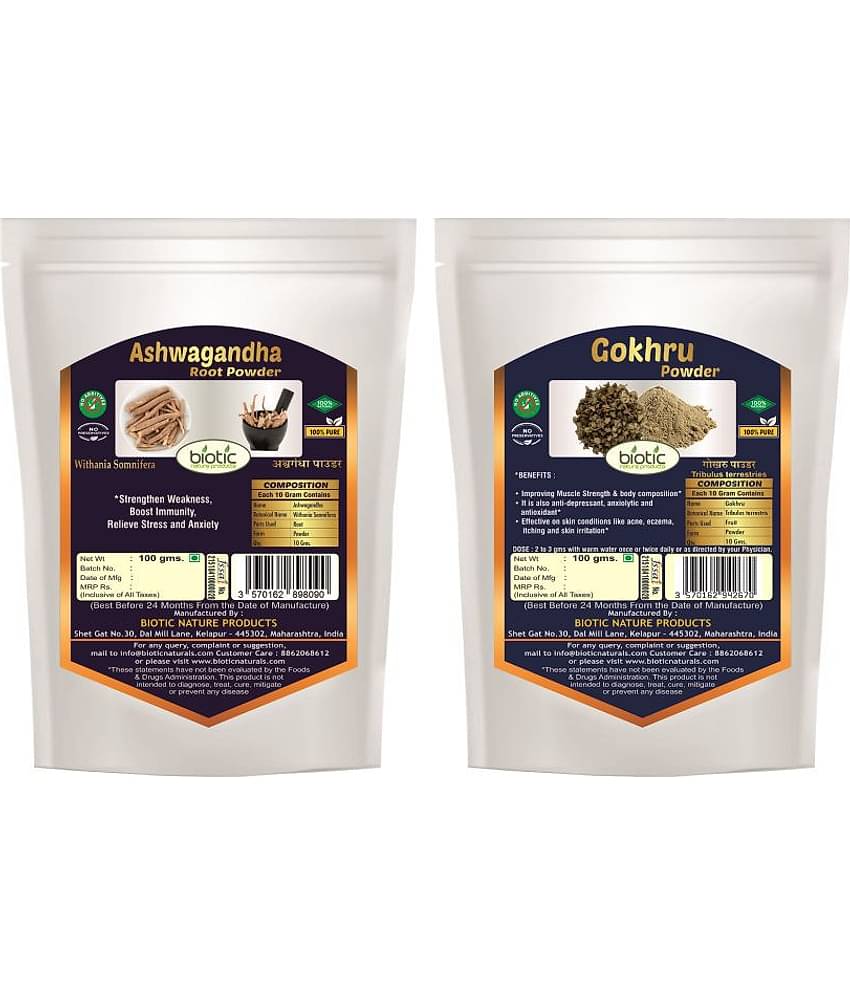 Biotic Ashwagandha and Gokhru Powder (100gms each) Powder 200 gm