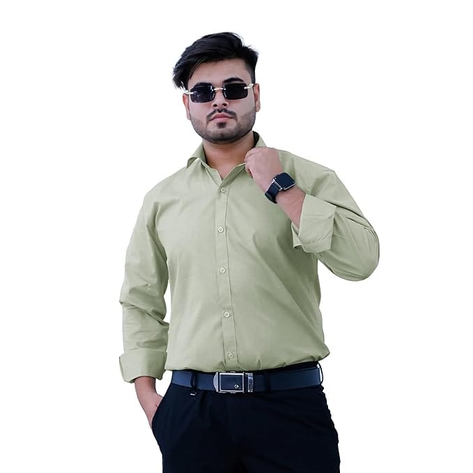 Sparrow Outfit Men's Cotton Blend Regular Fit Formal Shirt with Spread Collar Long Sleeve Lime Green