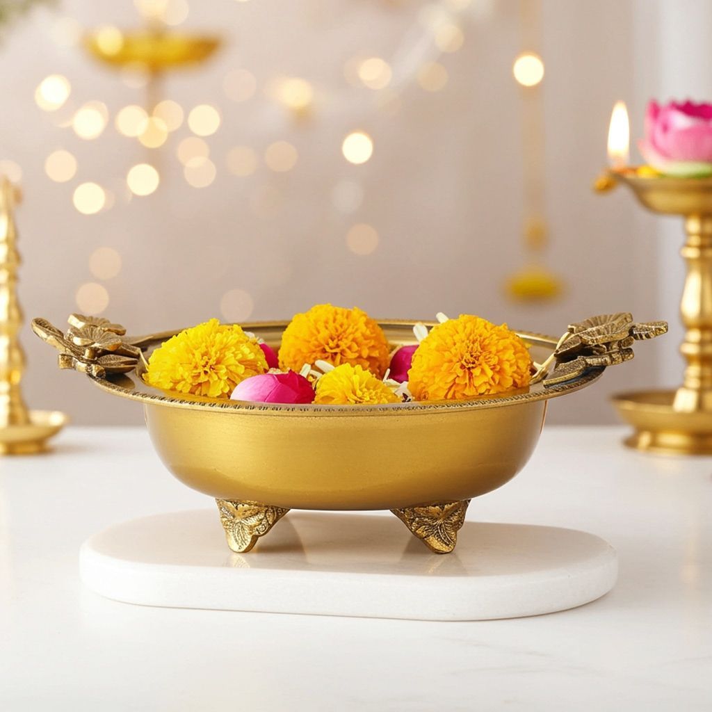Brass Decorative Urli Bowl � Classic Home Decor Piece, Diameter : 9.5 Inch (ATMAS043 C)