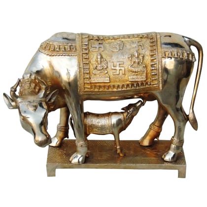 Brass Cow & Calf Idol - Sacred Decorative Statue, Height : 13 Inch (BSMAS805 B)
