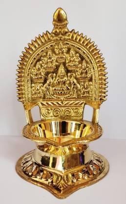 NAAYAGI - PURE BRASS ASTALAKSHMI DIYA / DEEPAM / VILAKKU - 5.9 inch high, MEDIUM sized