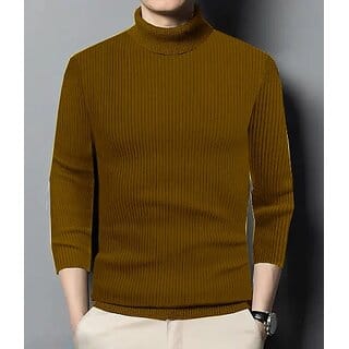 Fashlook Mens Brown Solid High Neck Full Sleeve Sweatshirt