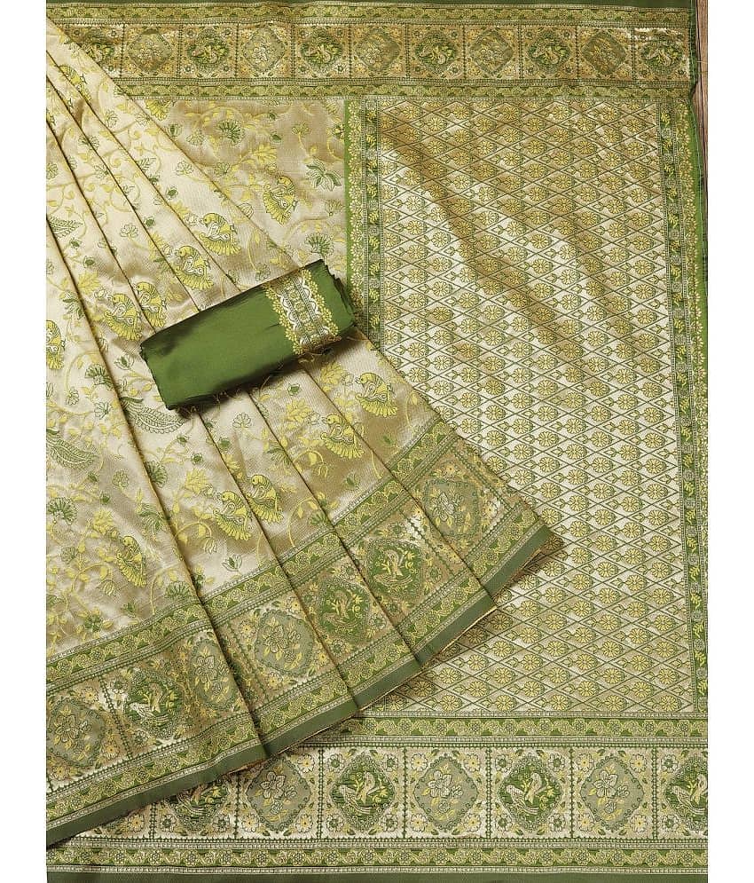 Gazal Fashions Banarasi Silk Embellished Saree With Unstitched Blouse Piece ( Multicolour )