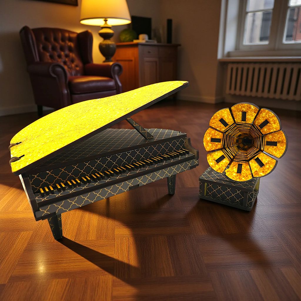 Decorative Show Piece for Home Decor – DIY Piano & Gramophone Craft Kit | Wooden Musical Instrument Decor | Assemble & Display Creative Home Art