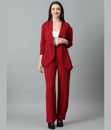 kotty Women Solid Blazer With Trousers Co-Ord Set ( Maroon )
