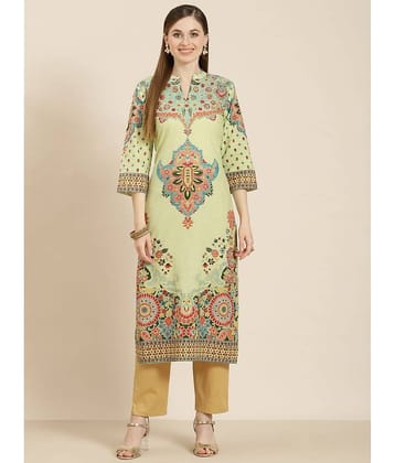 Juniper - Green Cotton Blend Women's Straight Kurti ( Pack of 1 )
